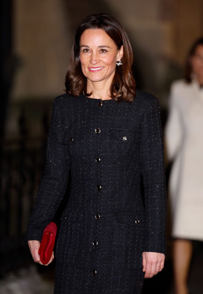 Pippa Middleton Is Chic In A Tweed Coatdress For Sister Kate's 