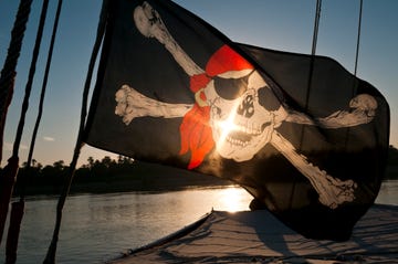 pirate flag at sunrise