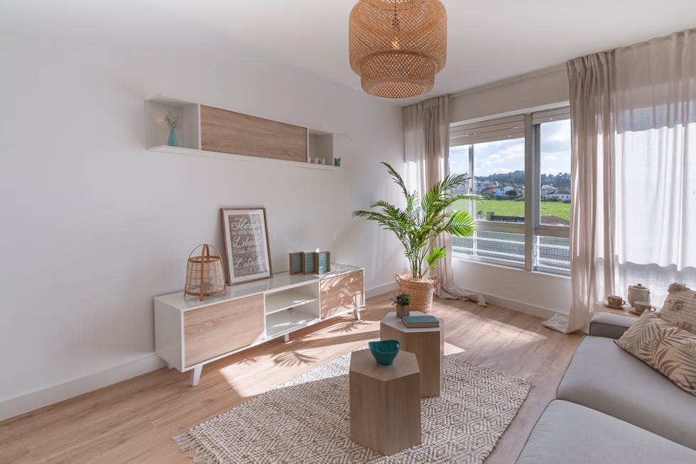 salón de estilo nórdico y boho