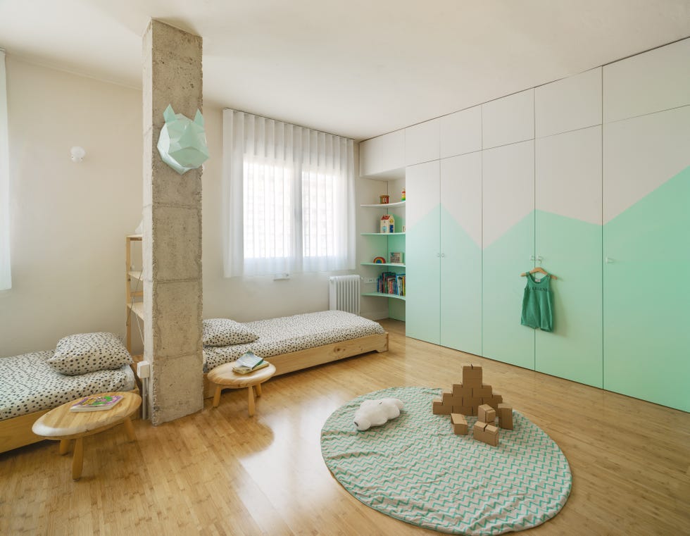 habitación infantil moderno de estilo nórdico en color blanco y mint
