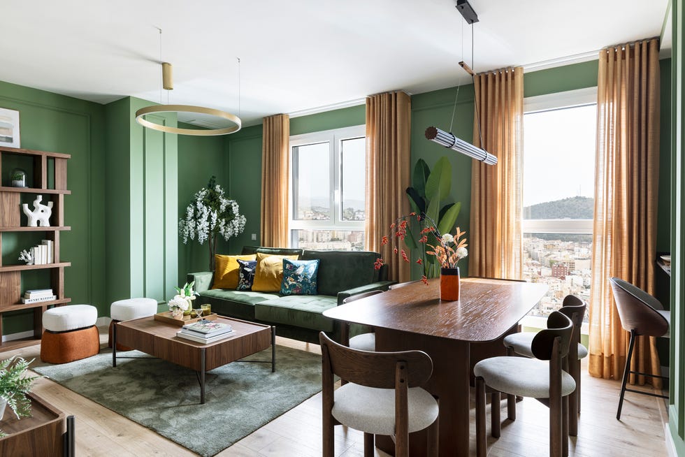 salón comedor con paredes en color verde