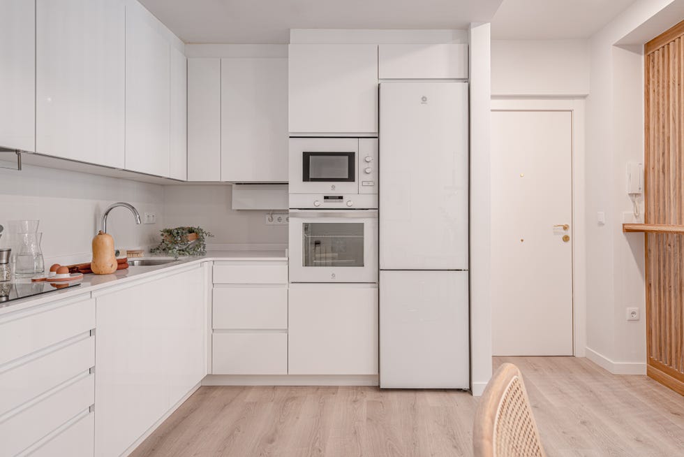 cocina moderna con armarios en blanco sin tiradores