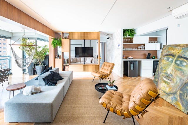 salón abierto a la cocina con diseño contemporáneo