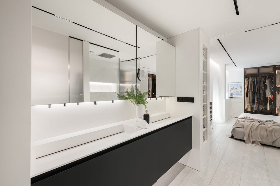 lavabo doble con puertas negras sin tiradores