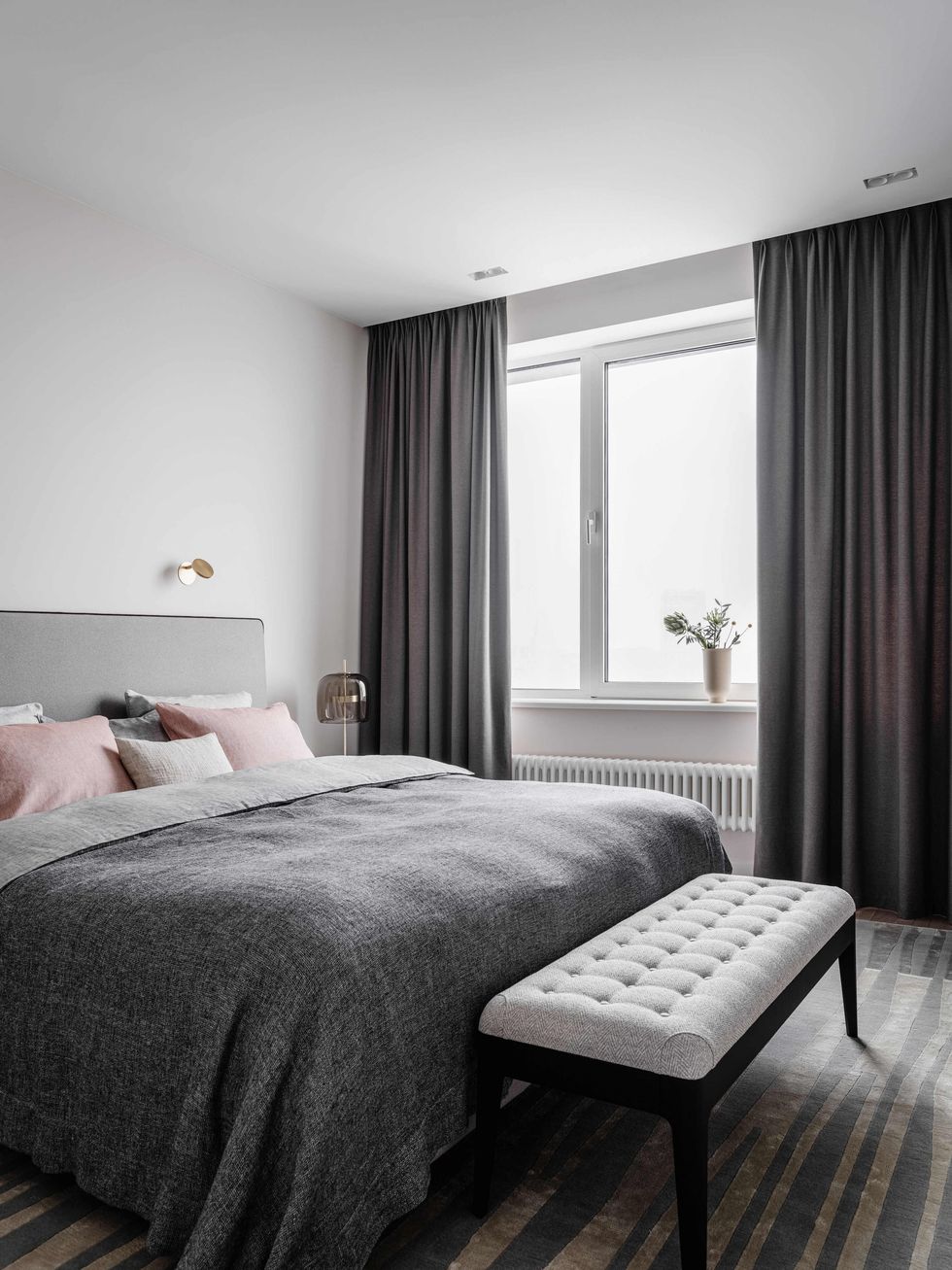 dormitorio de diseño moderno en tonos grises