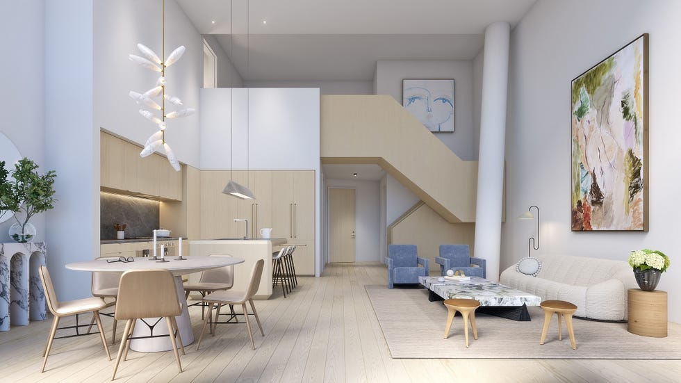 dúplex de diseño moderno con salón, cocina y comedor