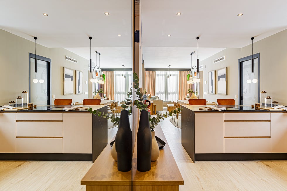 cocina integrada en el salón comedor