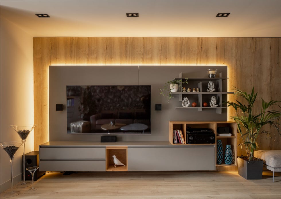 mueble de tv volado en color topo