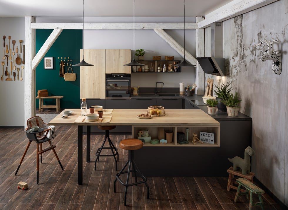 cocina abierta de diseño industrial
