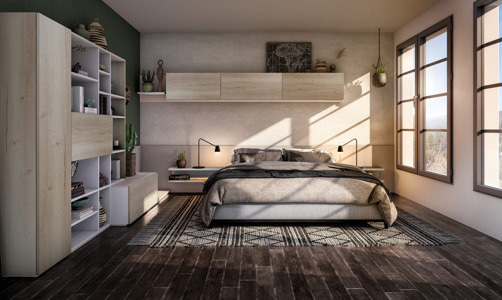 dormitorio moderno con muebles de madera