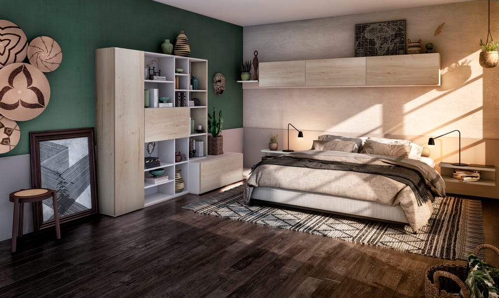 dormitorio moderno con muebles de madera