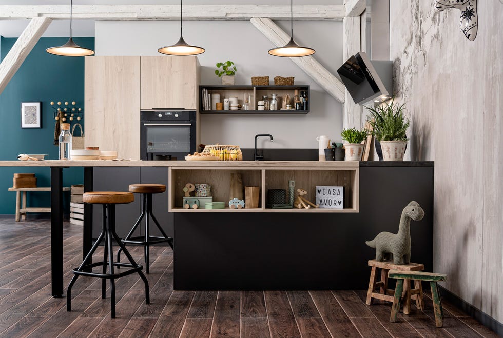 cocina abierta de diseño industrial