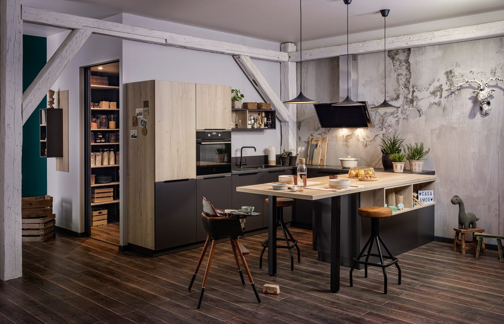 cocina abierta de diseño industrial