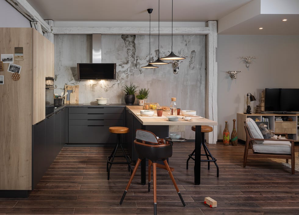 cocina abierta de diseño industrial
