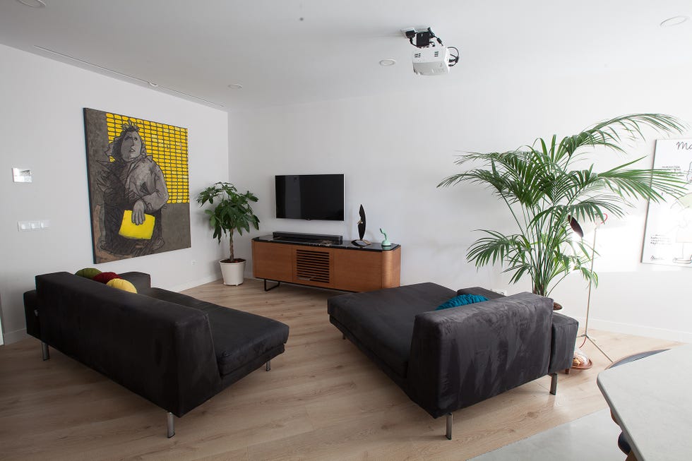 salón de diseño contemporáneo con sofás de color gris