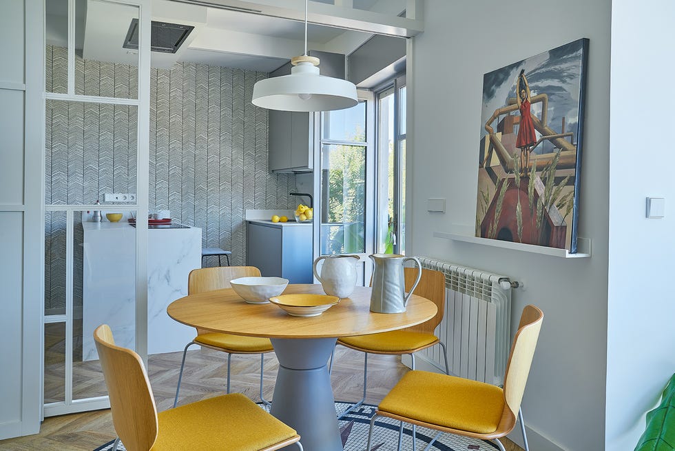 cocina abierta moderna con península de mármol