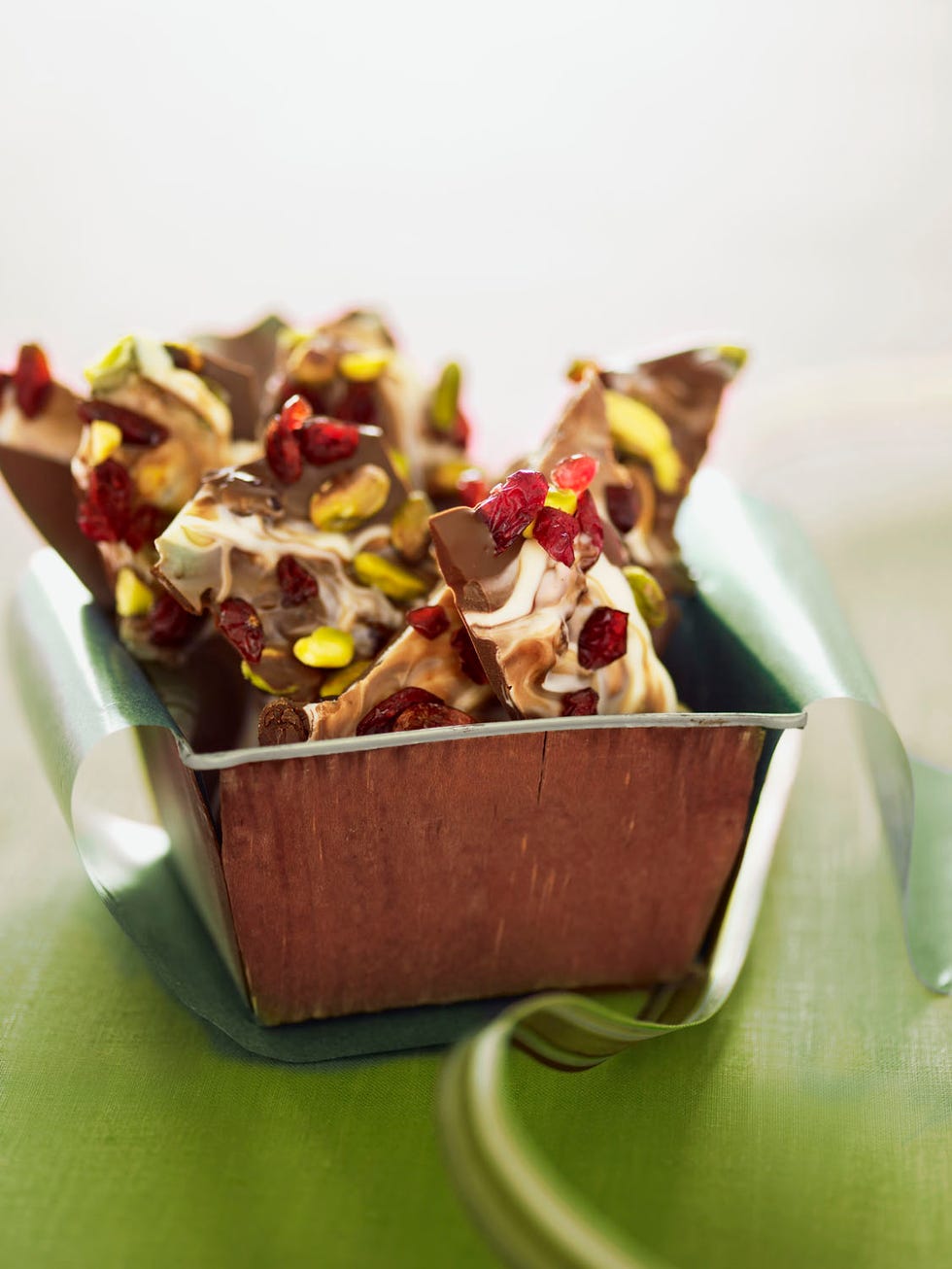 christmas candy   pistachio and tart cherry chocolate bark
