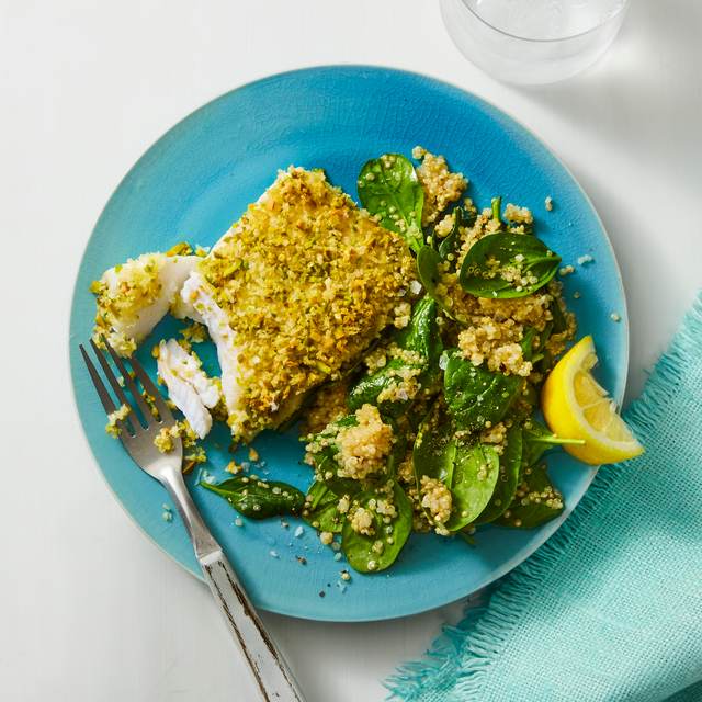 pistachio crusted fish spinach quinoa recipe
