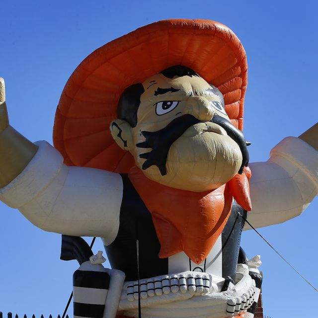 stillwater, ok   november 2  pistol pete towers over a tailgate party at the oklahoma state cowboys on november 2, 2019 at boone pickens stadium in stillwater, oklahoma  photo by brian bahrgetty images