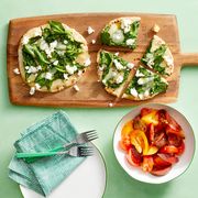 spinach and cheese pita pizzas with tomato salad recipe