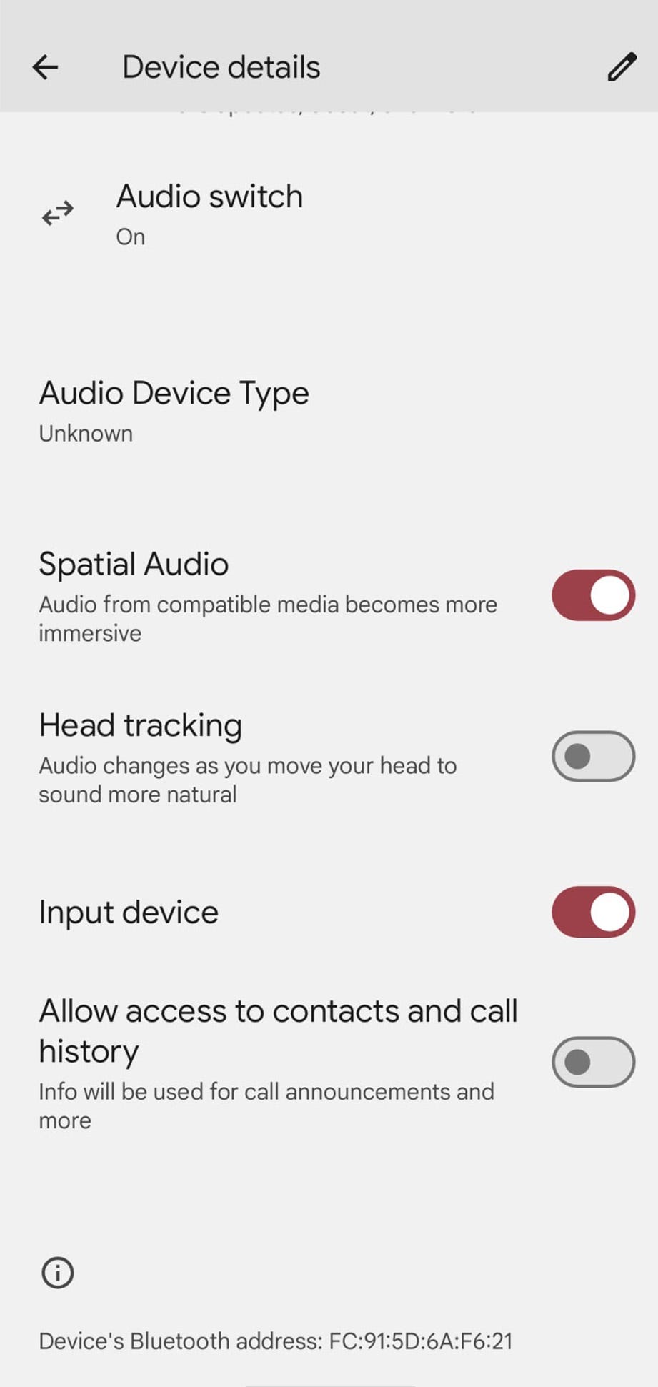 device settings for audio features