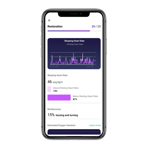 the fitbit app showing its sleep metrics