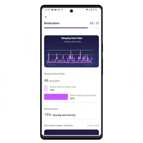 the fitbit app showing its sleep metrics