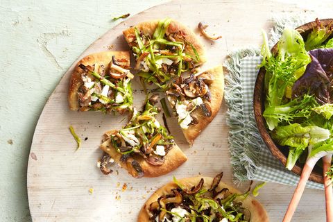 mushroom and asparagus pizzas