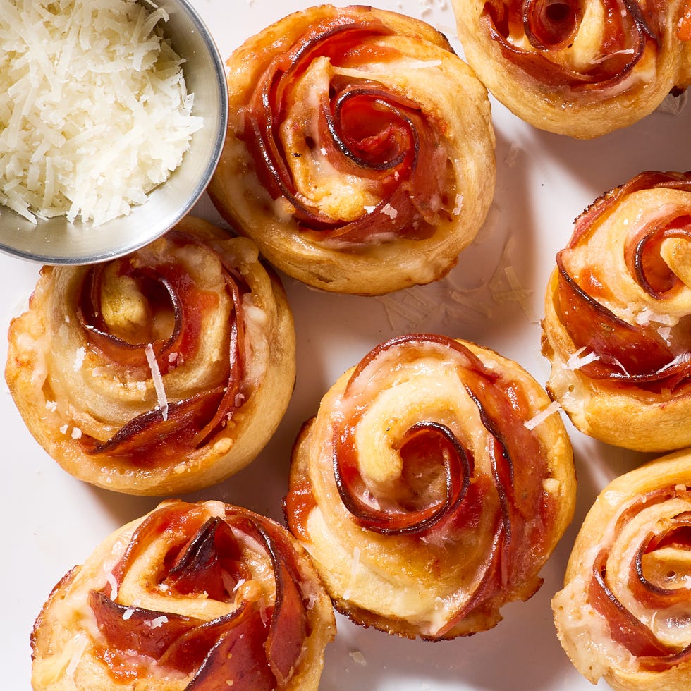 baked dough and pepperonis bites rolled to look like roses
