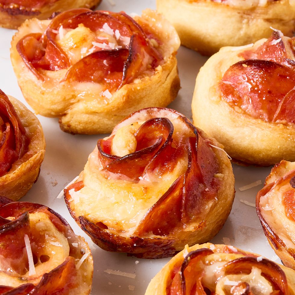 baked dough and pepperonis bites rolled to look like roses