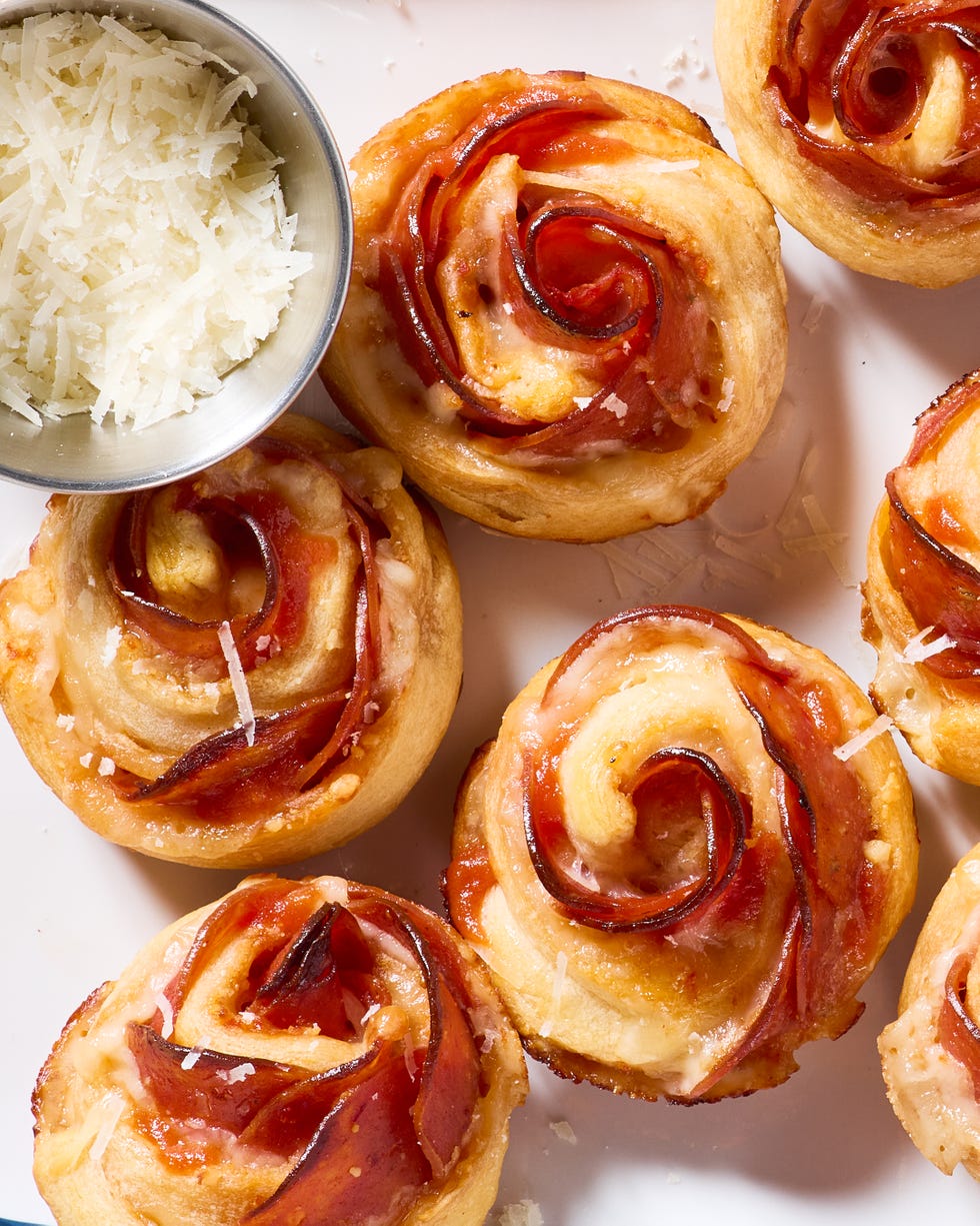 baked dough and pepperonis bites rolled to look like roses