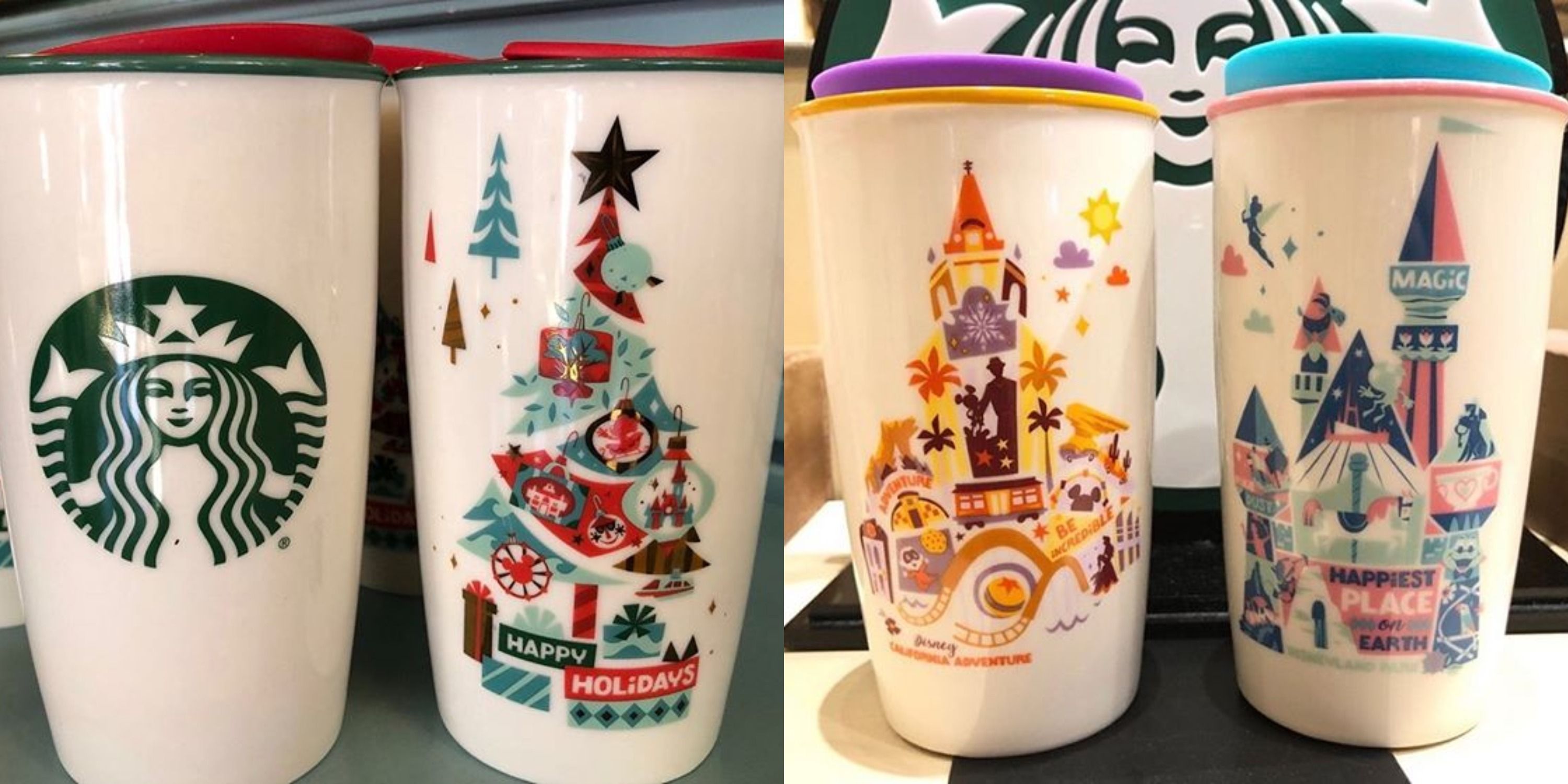 2021 Starbucks DISNEYLAND Ceramic Tumbler Christmas Ornaments Set of 2 NWT