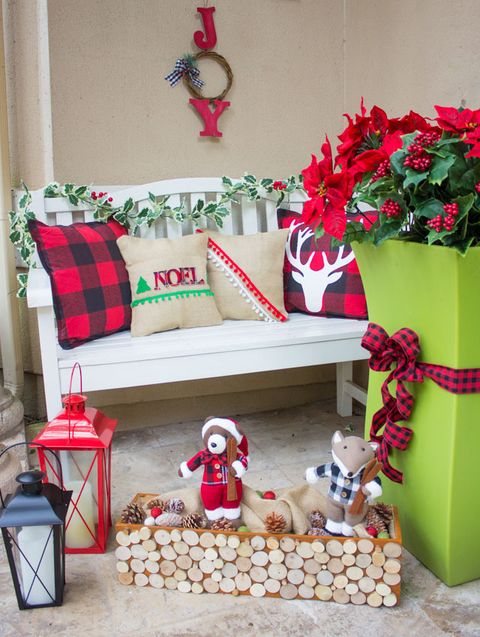plaid front porch outdoor christmas decorations