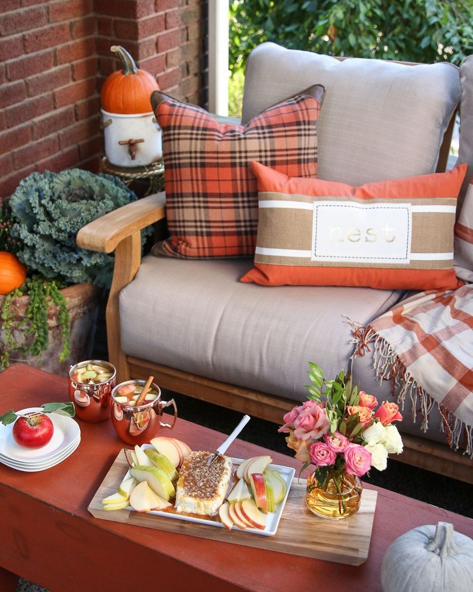 outdoor fall decorations plaid pillows