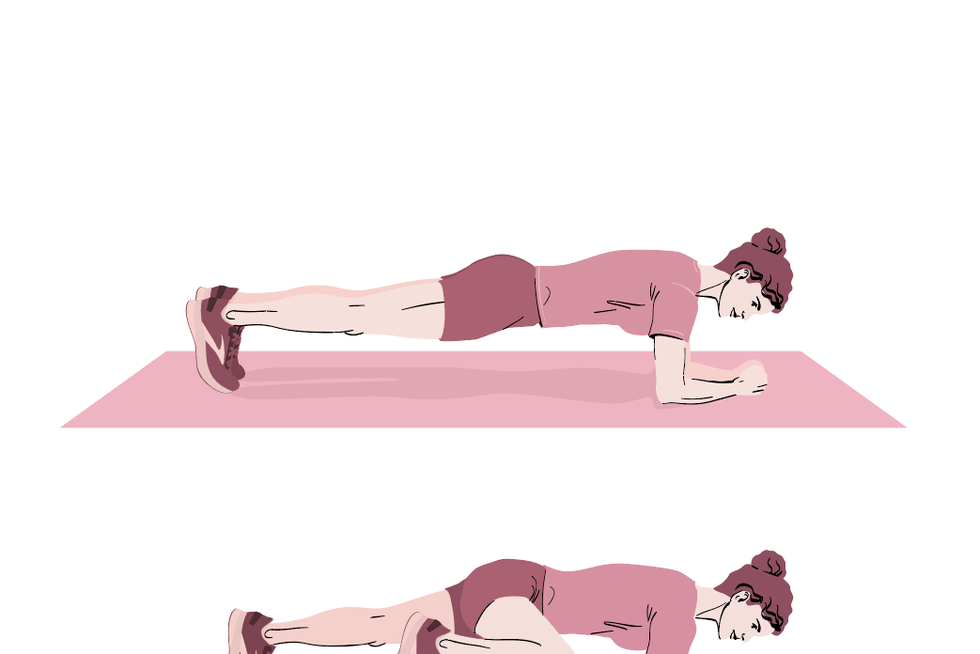runner strength exercises plank to knee elbow strikes how to diagram
