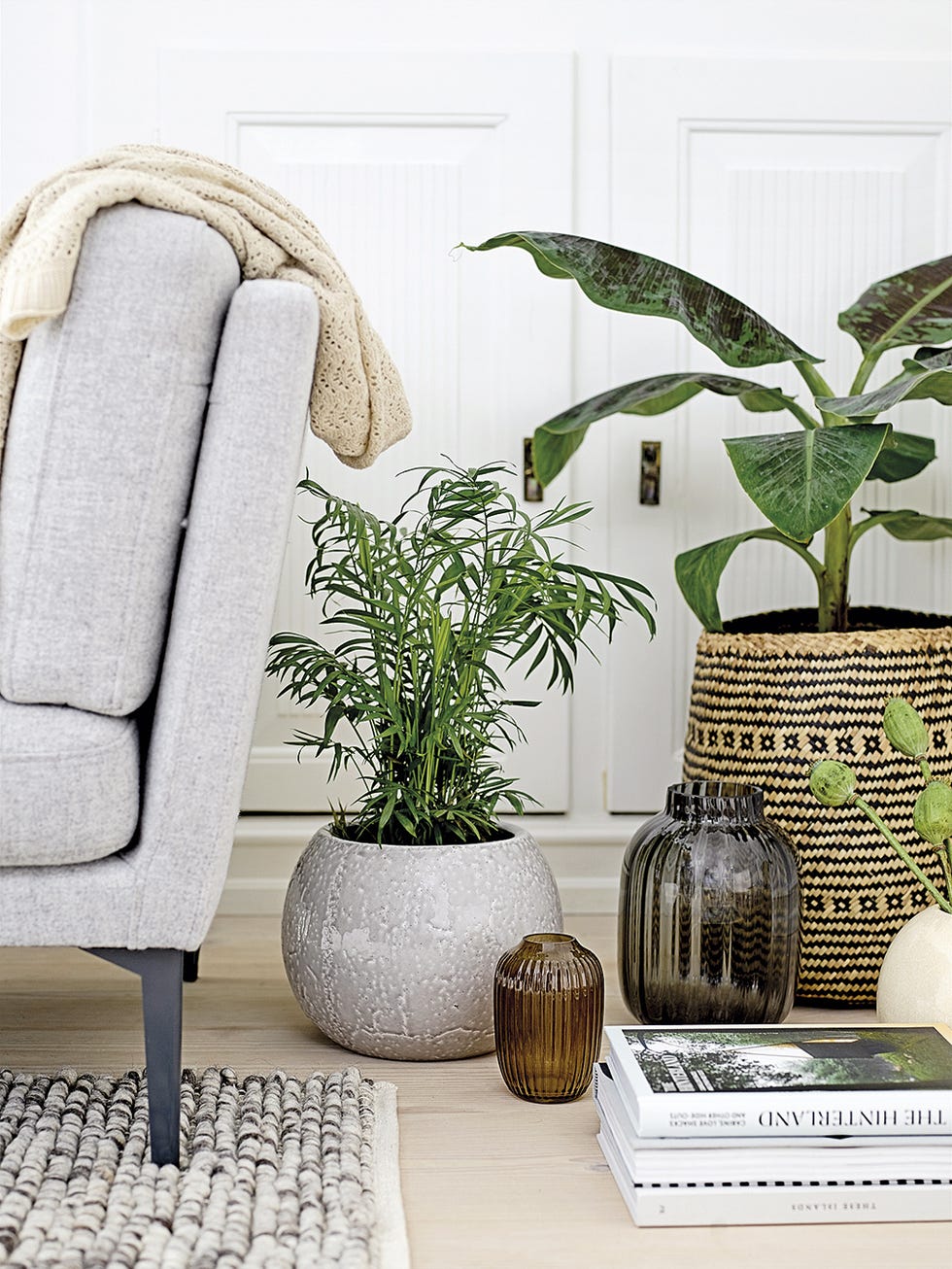 rincón del salón con plantas pequeñas en macetas bonitas