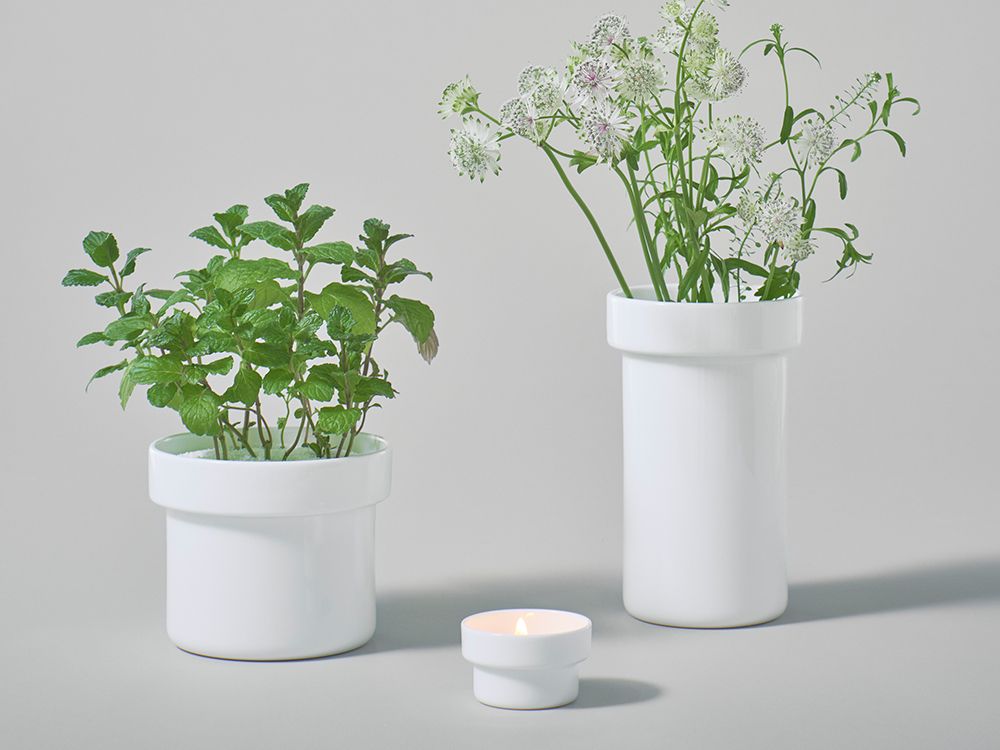 手作り陶器製花瓶 灰緑とクリーム