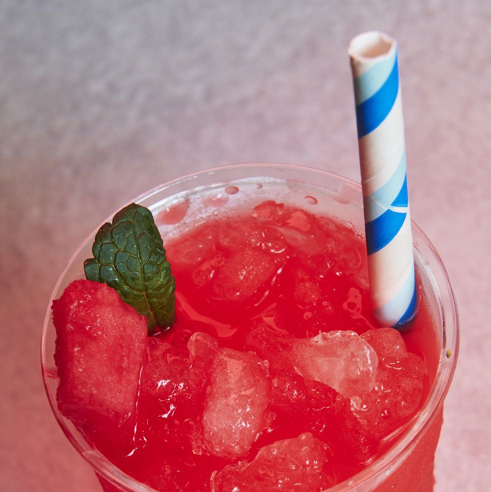 plastic cup of watermelon slush