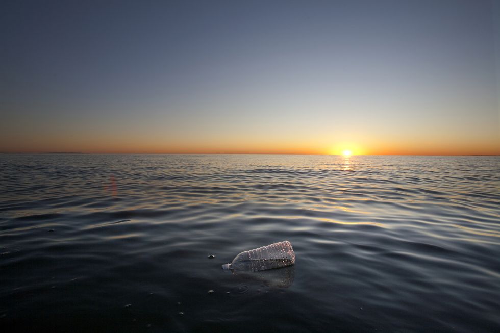 Plastic Water Bottle Floating in Pacific Ocean, Santa Monica, California, USA