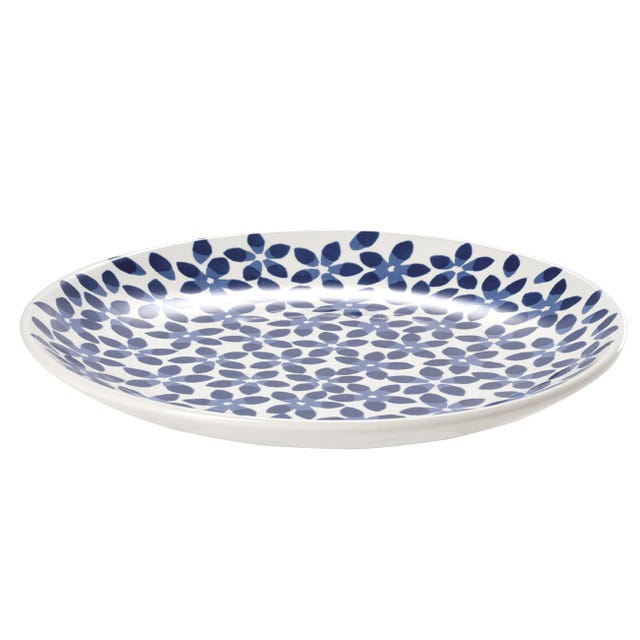 plato bicolor con flores azules, 22 cm, medlem
