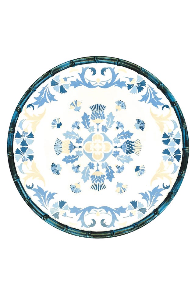 Plato de melamina, Lisboa, con dibujos en azul