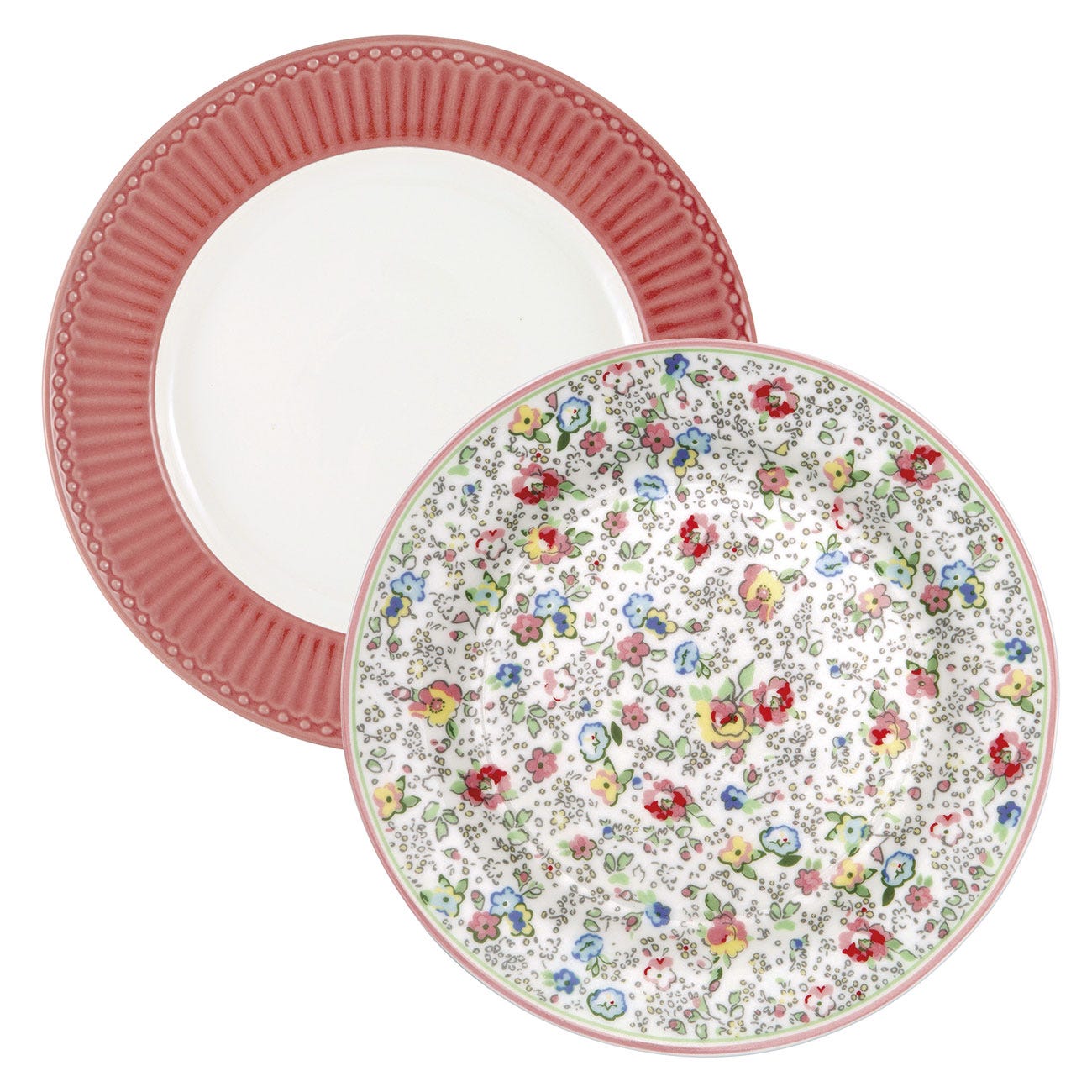plato con flores y con perfil coral