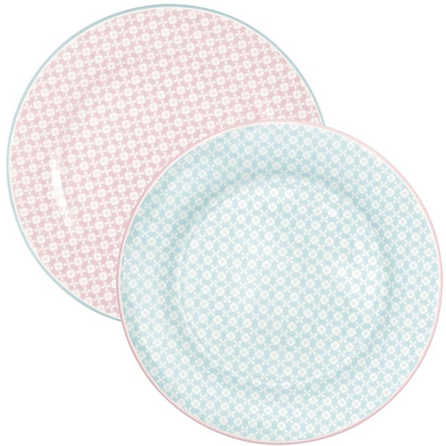 Platos de porcelana con flores, azul y rosa platos de porcelana con flores, azul y rosa