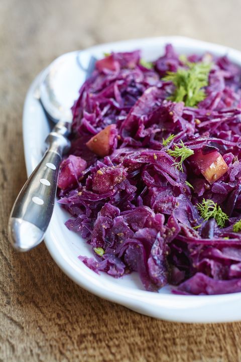 platter of braised red cabbage, fennel with apple pieces