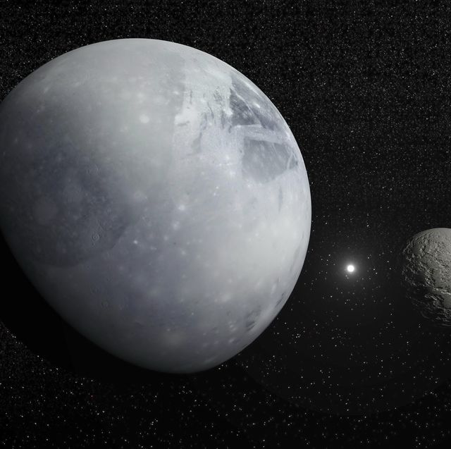 Pluton, its big moon Charon and the Polaris star.