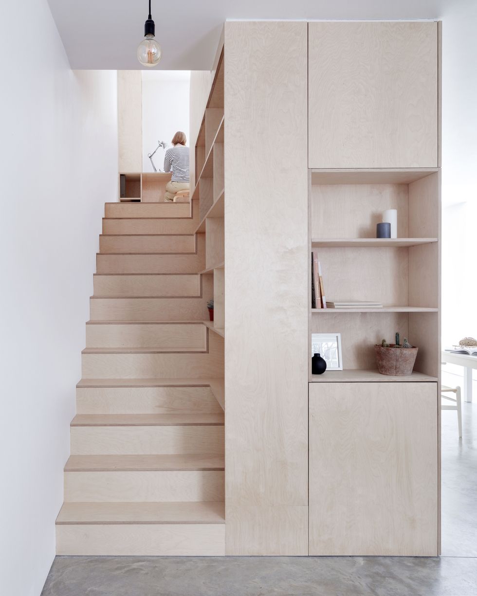 plywood staircase in the home of architect ﻿larissa johnston