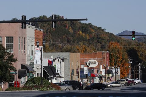 view of downtown murphy, nc, on october 14, 2022