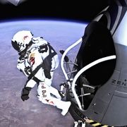 pilot felix baumgartner of austria jumps out from the capsule during the final manned flight for red bull stratos in roswell, new mexico, usa on october 14, 2012 