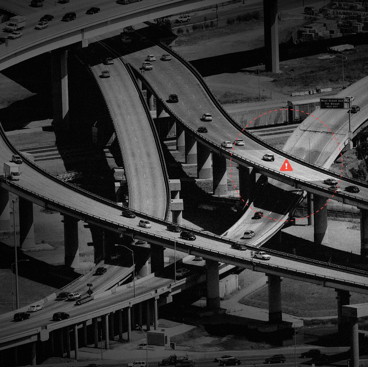 aerial photograph, emeryville crescent i 80 i 880 i 580 freeway interchange alameda california