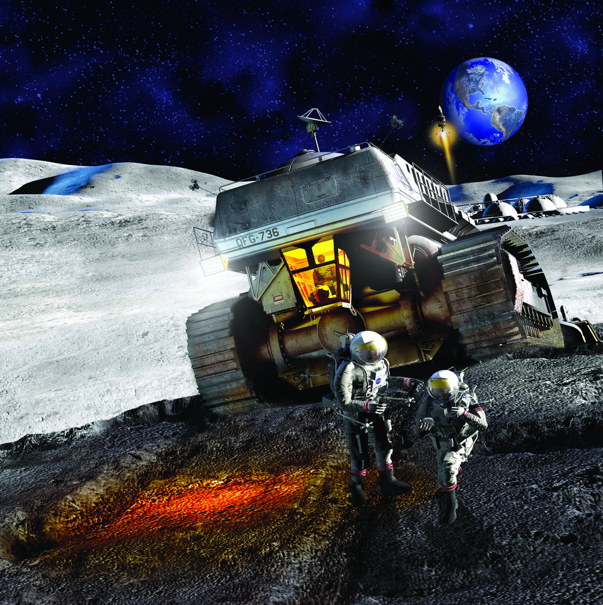 an illustration of lunar mining from the october 2004 cover of popular mechanics﻿